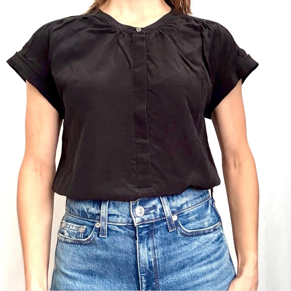 J. Crew 100% silk black blouse short sleeve size XS